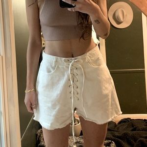 Missguided high waisted lace-up jean shorts
